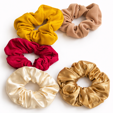 Pack of 5 Soft Hair Scrunchies for Women & Girls