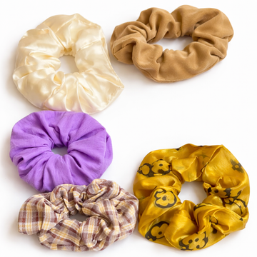 Pack of 5 Soft Hair Scrunchies for Women & Girls