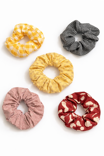 Pack of 5 Soft Hair Scrunchies for Women & Girls