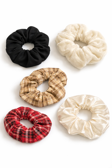 Pack of 5 Soft Hair Scrunchies for Women & Girls