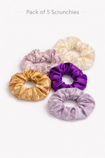 Pack of 5 Soft Hair Scrunchies for Women & Girls
