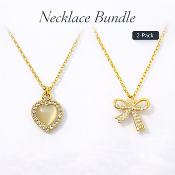 Crystal Heart & Bow Pendant Set