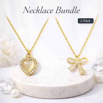 Crystal Heart & Bow Pendant Set